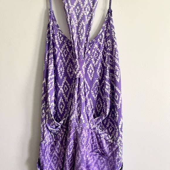 Tasc Organic Cotton Bamboo Festival Drawstring Open Halter Back Purple Romper - Picture 7 of 13